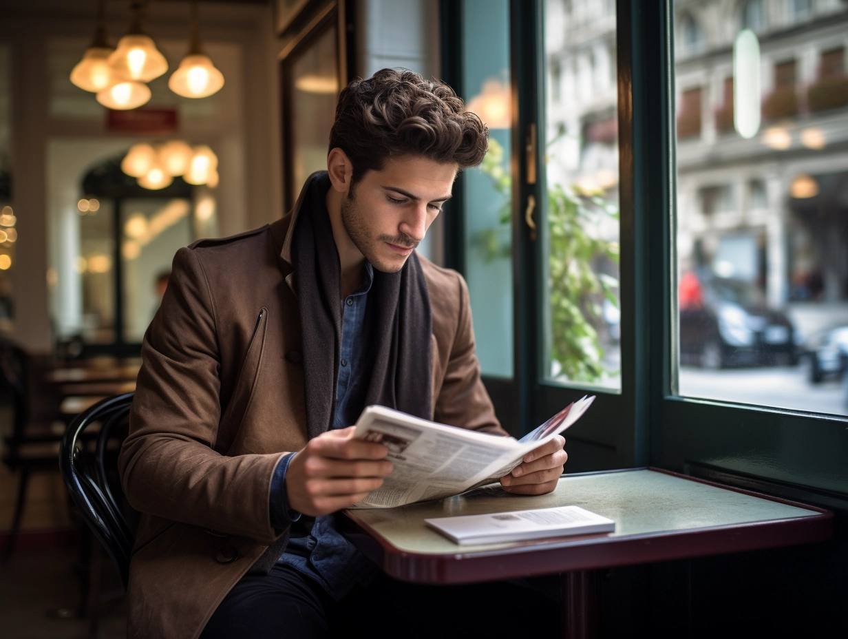 guy reading french articles